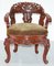 Vintage Chinese Red Lacquered Carved Elm Armchair with Heavy Foliage Detailing, Image 2