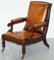 William IV Brown Leather Reclining Library Reading Armchair & Footstool 11