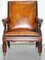 William IV Brown Leather Reclining Library Reading Armchair & Footstool 2