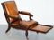 William IV Brown Leather Reclining Library Reading Armchair & Footstool 9
