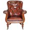 Regency Chesterfield Bordeaux Leather Porters Armchair in the Style of Gillows, Image 1
