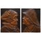 Hand-Carved Walnut Portraits Fisherman & Wife Prints by J. Rozec, Set of 2 1