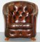 Brown Leather Curved Back Chesterfield Sofa & Armchairs with Lion Hairy Paw Feet, Set of 3 15
