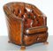 Divano e poltrone Chesterfield in pelle marrone con zampe pelose, set di 3, Immagine 9