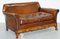 Marquetry Walnut Inlay and Brown Leather Sofa & Armchairs by Thomas Chippendale, Set of 3, Image 16