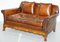 Marquetry Walnut Inlay and Brown Leather Sofa & Armchairs by Thomas Chippendale, Set of 3, Image 14
