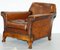 Marquetry Walnut Inlay and Brown Leather Sofa & Armchairs by Thomas Chippendale, Set of 3, Image 2