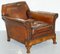 Marquetry Walnut Inlay and Brown Leather Sofa & Armchairs by Thomas Chippendale, Set of 3, Image 8