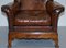 Sofá y butacas de marquetería de nogal con incrustaciones de cuero marrón de Thomas Chippendale. Juego de 3, Imagen 6