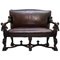 Baroque Venetian Carved Walnut Settee Sofa Bench in Brown Leather from Valentino Besarel 1