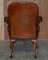 Vintage Brauner Leder Armlehnstuhl mit Klauenfüßen & Kugelfüßen 16