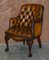 Chesterfield Brown Leather Armchair with Claw & Ball Feet 3