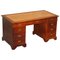 Hardwood Gold Leaf & Embossed Green Leather Twin Pedestal Partner Desk 1