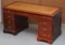 Hardwood Gold Leaf & Embossed Green Leather Twin Pedestal Partner Desk 3