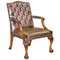 George II Gainsborough Carver Chesterfield Leather Armchairs with Claw and Ball Feet, Set of 2 1