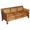 Handgefärbtes edwardianisches 3-Sitzer Sofa aus braunem Leder mit Nieten 1