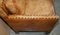 Sofá de tres plazas estilo eduardiano de cuero marrón teñido a mano, Imagen 10