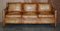 Handgefärbtes edwardianisches 3-Sitzer Sofa aus braunem Leder mit Nieten 2