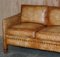 Edwardian Style Hand-Dyed Brown Leather Studded 3-Seat Sofa 3