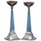 Sterling Silver & Guilloche Enamel Candlesticks by Charles Green & Co, 1927, Set of 2 1