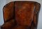 Chestnut Brown Leather Regency Porters Wingback Armchair, 1810s 5