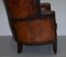 Chestnut Brown Leather Regency Porters Wingback Armchair, 1810s 14