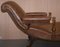 Chaise longue victoriana de cuero marrón, década de 1860, Imagen 16