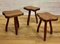 Brutalist Solid Elm Tripod Stools, France, 1960s, Set of 3 1