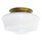 Lampada da soffitto vintage in vetro opalino bianco e ottone, Immagine 1