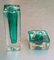 Emerald Green and Clear Glass Block Vase and Candle Holder, 1970s, Set of 2 1