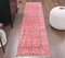 Tapis de Couloir Oushak Vintage en Laine Rose Tissée à la Main, Turquie 1