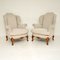 Antique Carved Walnut Wingback Armchairs, Set of 2 1