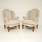 Antique Carved Walnut Wingback Armchairs, Set of 2, Image 1