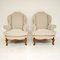Antique Carved Walnut Wingback Armchairs, Set of 2, Image 2