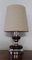 Vintage Table Lamp in Chrome Metal & Brown Ceramic with Beige Fabric Shade, 1970s 1