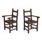 Arts and Crafts Armchairs in Oak and Leather, Set of 2 1
