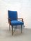 Solid Walnut Armchair with Black Iron Legs, Brass Details & Blue Velvet Fabric Attributed to Ico Parisi, 1950s, Image 1