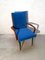 Solid Walnut Armchair with Black Iron Legs, Brass Details & Blue Velvet Fabric Attributed to Ico Parisi, 1950s 4