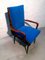 Solid Walnut Armchair with Black Iron Legs, Brass Details & Blue Velvet Fabric Attributed to Ico Parisi, 1950s 8