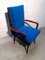 Solid Walnut Armchair with Black Iron Legs, Brass Details & Blue Velvet Fabric Attributed to Ico Parisi, 1950s, Image 8