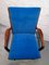 Solid Walnut Armchair with Black Iron Legs, Brass Details & Blue Velvet Fabric Attributed to Ico Parisi, 1950s 7