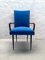 Solid Walnut Armchair with Black Iron Legs, Brass Details & Blue Velvet Fabric Attributed to Ico Parisi, 1950s 2