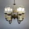 Lámpara de araña vintage grande de porcelana y latón con seis luces, años 50, Imagen 7
