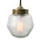 Lampe à Suspension Industrielle Vintage en Verre Givré et Laiton 1