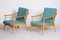 Blue Beech Armchairs, 1950s, Set of 2 8