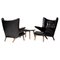 Chaises Papa Bear en Cuir Noir avec Ottomane par Hans Wegner pour AP Stolen, Set de 2 7