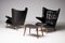 Black Leather Papa Bear Chairs with Ottoman by Hans Wegner for A. P. Stolen, Set of 2 3