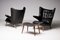 Chaises Papa Bear en Cuir Noir avec Ottomane par Hans Wegner pour AP Stolen, Set de 2 3