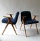 Wood and Blue Velvet Armchairs, Italy, 1960s, Set of 2 2