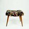 Austrian Mid-Century Black and Multicolored Birds and Flower Velvet Beech Stool 2